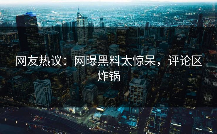 网友热议：网曝黑料太惊呆，评论区炸锅