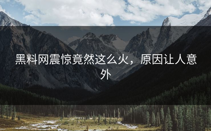 黑料网震惊竟然这么火，原因让人意外