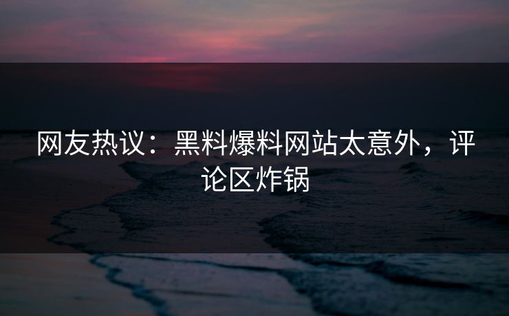 网友热议：黑料爆料网站太意外，评论区炸锅