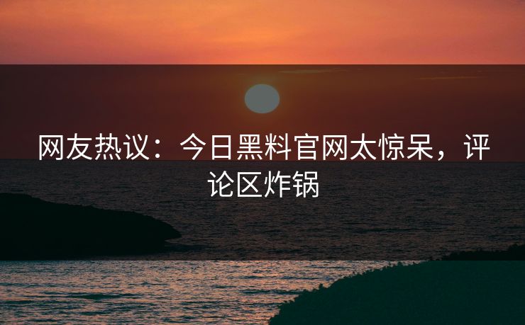 网友热议：今日黑料官网太惊呆，评论区炸锅