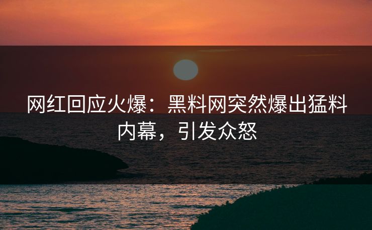 网红回应火爆：黑料网突然爆出猛料内幕，引发众怒